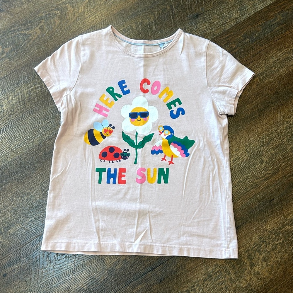 Mini Boden Light Pink Graphic 'Here Comes The Sun' Tee